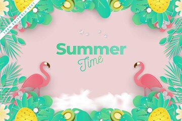 Summer sale banner in papercut style with editable text effect. Premium Vector