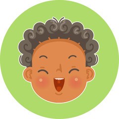 Cute black hair boy head smiley face and hairstyle.