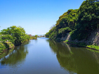 Fototapeta na wymiar 滋賀県 国宝 彦根城の内堀の見える風景