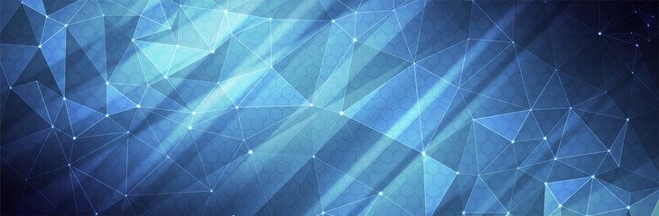 Abstract blue background. Low poly structure. Thin line triangles. Futuristic vector illustration