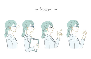 女性医師　横から　4ポーズ