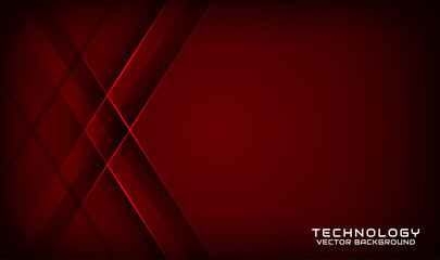 Abstract 3D red techno background overlap layers on dark space with geometric shapes decoration. Modern design template element style for flyer, card, cover, brochure, or landing page