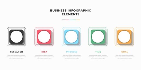 Presentation business infographic template with 5 options or steps. Modern infographic design template. Creative concept of five stages of business project