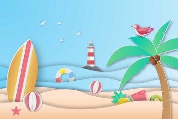 Summer sale banner in papercut style. Premium Vector