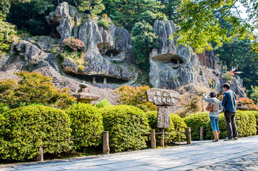 Splendid Buddhist temple among the trees and mountains, located in the Natadera, one of the oldest temple complexes in Japan, close to 1300 years old.