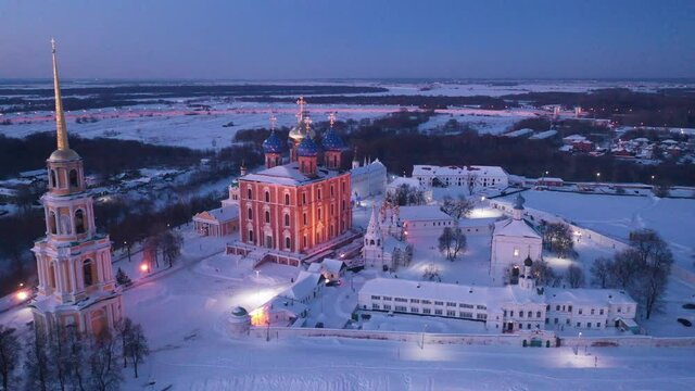 Aerial view of the Kremlin with Assumption Cathedral in the city of Ryazan. Russia