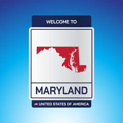 The Sign United states of America with message, Maryland and map on Blue Background vector art image illustration.