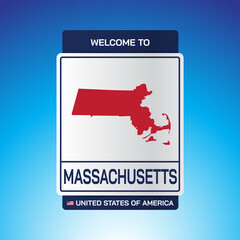 The Sign United states of America with message, Massachusetts and map on Blue Background vector art image illustration.