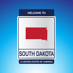The Sign United states of America with message, South Dakota and map on Blue Background vector art image illustration.