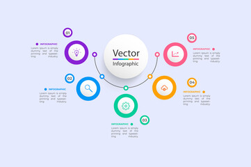 Obraz premium Vector infographic template with 3D paper label, integrated circles. Business concept with 5 options. For content, diagram, flowchart, steps, parts, timeline infographics.