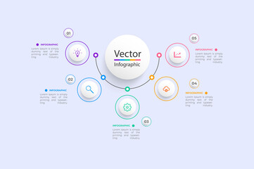 Obraz premium Business Infographic template. Timeline with 5 options, steps or processes. Creative design with marketing icons. Vector illustration.