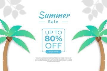 Summer sale banner in papercut style. Premium Vector