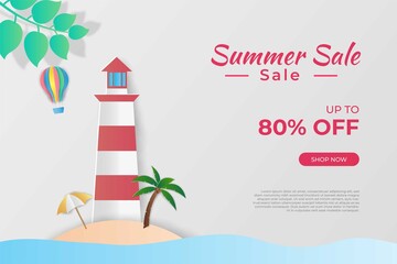 Summer sale banner in papercut style. Premium Vector