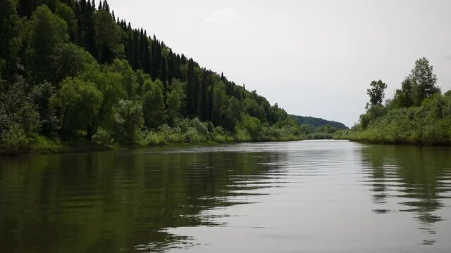 River Taidon flowing through the taiga forests in South Siberia, Russia