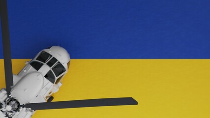 Top down view of a White Helicopter in the Bottom Left Corner and on top of the National Flag of...
