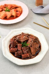Korean Rice Cakes in Black Soybean Sauce. Jjajang Tteokbokki.