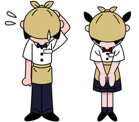 謝る店員　男女