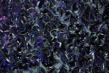 3d render of abstract art 3d background texture with surreal dark fantasy spooky creepy substance in curve wavy biological lines forms in black matte liquid rubber material with purple ice glass parts