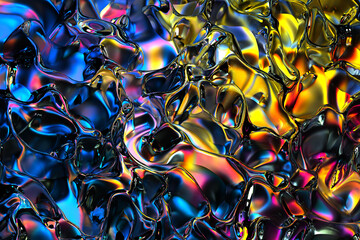 3d render of abstract art 3d background texture with part of surreal landscape of hills based on liquid metal plasma material painted in rainbow neon gradient color in wavy organic curve lines forms