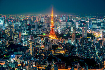 The most beautiful Viewpoint Tokyo tower in tokyo city ,japan. - obrazy, fototapety, plakaty
