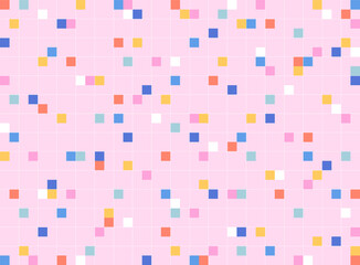 Small squares are colored to fit the grid on a pink background. Simple pattern design template.