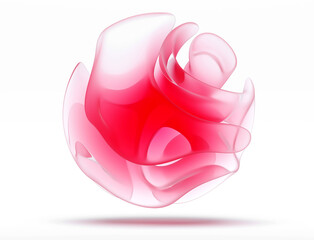 3d render of abstract art with surreal spherical sculpture or alien flower in organic curve round wavy smooth biological lines forms in matte finish glass material with red core inside on white back