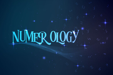 Astrology and numerology concept with zodiac signs and numbers over starry sky