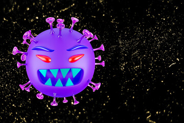 3D render violet corona virus on outer space background