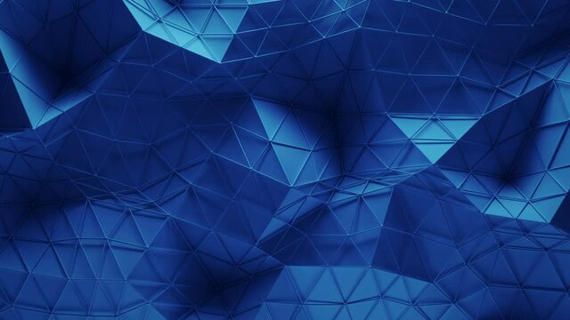 Blue polygonal geometric surface. Computer generated abstract motion background. 3D render seamless loop animation