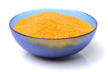 Golden rice on white background