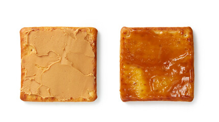 Cream crackers with peanut and kaya jam isolated on white background