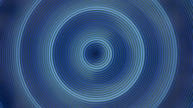 Blue circles with gold edges. Abstract geometric background. 3D render seamless loop animation