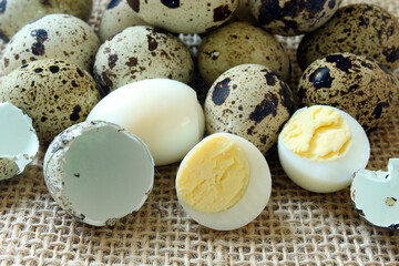 Detail of boiled quail eggs