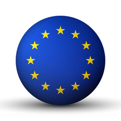 Glass light ball with European Union flag. Round sphere, template icon. EU national symbol. Glossy realistic ball, 3D abstract vector illustration highlighted on a white background. Big bubble