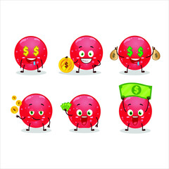 Jelly sweets candy red cartoon character with cute emoticon bring money. Vector illustration