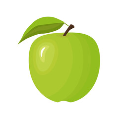 Apple close-up. Round shape green autumn fruit isolated on white background. A fresh, healthy variety of ripe apple with vitamins. Proper nutrition symbol. Kind of dietary delicious food. Vector 