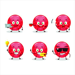 Jelly sweets candy red cartoon character with various types of business emoticons. Vector illustration