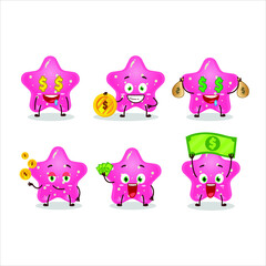 Jelly sweets candy star pink cartoon character with cute emoticon bring money. Vector illustration