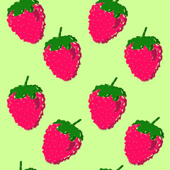 Seamless pattern with sweet  strawberries on a  green isolated background. Summer minimalistic background