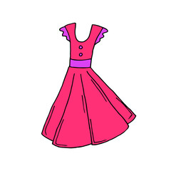 Pink airy dress. Summer clothes. Fashion. Vector. Doodle. Hand-drawn illustration.