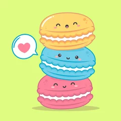 Foto op Canvas cute three colorful macarons with expression © OreNyee