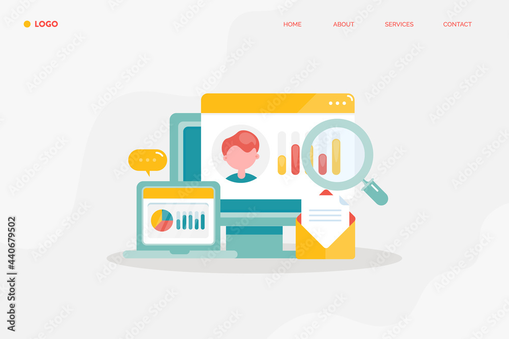 Wall mural crm -customer data management software application, customer profile displaying social and financial