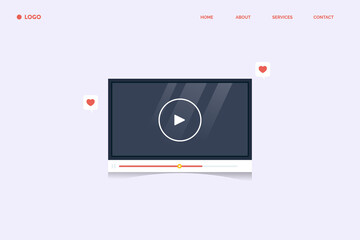 Internet video, social media video content, viral video getting user engagement, video player views, live webinar, movie concept - marketing communication landing page template.