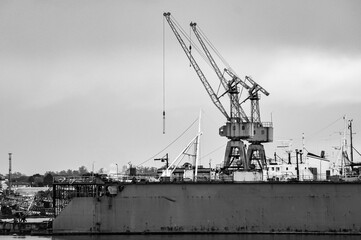 Cranes on a floating dock in Mar del Plata port