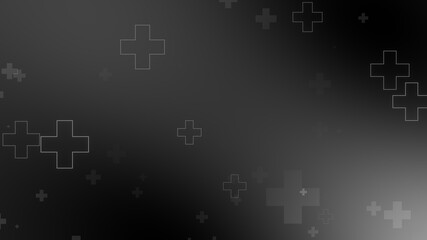 Medical health cross neon light shapes pattern on black background. Abstract healthcare with coronavirus infected deaths case concept.