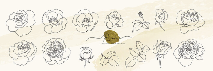 minimal rose graphic sketch line art drawing, trendy tiny tattoo design, floral elements vector illustration - 440680335
