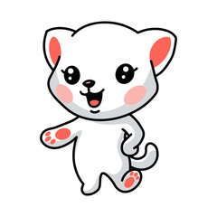 Obraz na płótnie Canvas Cute little white cat cartoon posing
