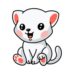 Obraz na płótnie Canvas Cute little white cat cartoon sitting