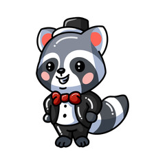 Cute baby raccoon magician cartoon