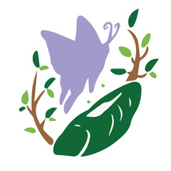 蛹から蝶になるシルエットのイラスト